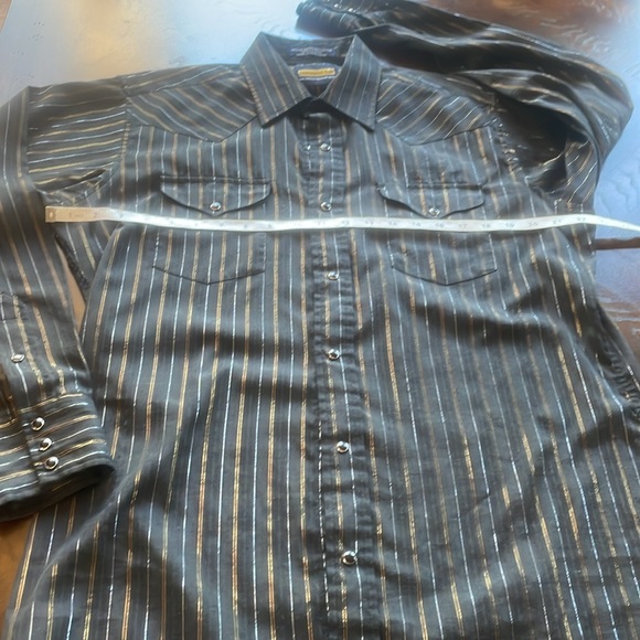 Panhandle Slim Pearl Snap Black With Gold Threading Long Sleeve Shirt Size 16-35 - Picture 11 of 14